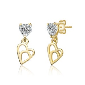 Guili 14K Yellow Gold Heart Drop Earrings, Cubic Zirconia & Open Heart, A Romantic Chic Design for Daily Elegance and Special Celebrations - 1 of 2