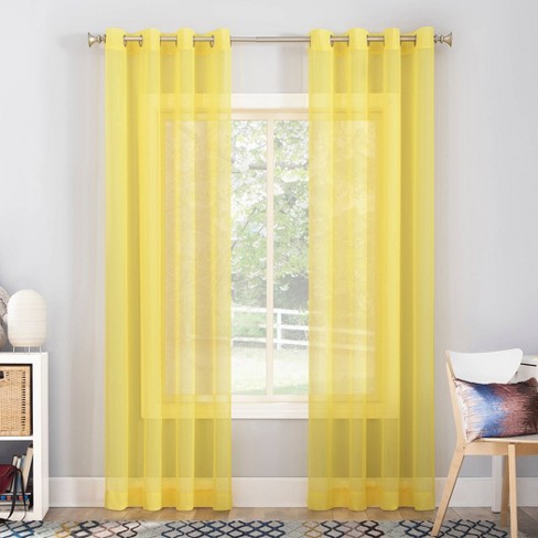 RHAFAYRE Set of 2 Shiny Yellow Voile Sheer Curtains in Linen