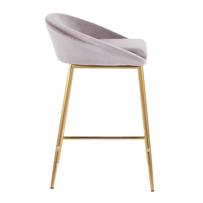 Set of 2 Glam Matisse 26" Silver Velvet Counter Stools with Gold Frame