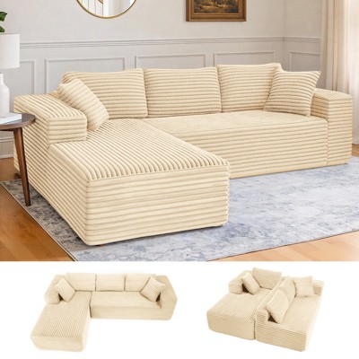 COMHOMA Boneless Couch, Compressed Sofa, Corduroy L-Shaped Sofa, No Assembly