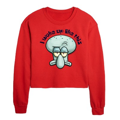 SpongeBob SquarePants I Woke Up Like This Cropped Long Sleeve Crew Neck Sweatshirt - Red - X-Large