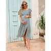 Coolmee Women Summer Maternity Maxi Dress Ruffle Floral Dress Off Shoulder Backless Flounce Bodice Slit Hem Dresses - 2 of 4