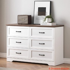 5/6 Drawers Dresser for Bedroom,Chest of Drawers with Wide Metal Handle,Farmhouse Modern Wooden Tall Dresser,Natural Texture,Storage Organizer Dresser - 1 of 4