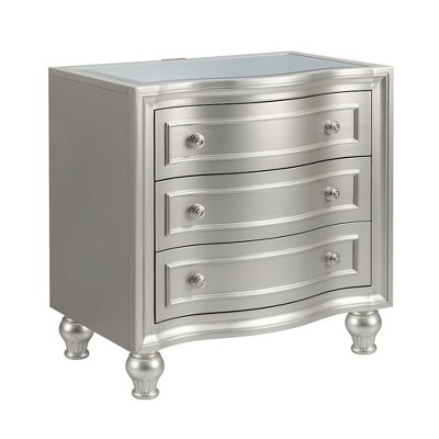New Classic Furniture,Reflections Wood 3-Drawer Mirrored Top Nightstand, Silver