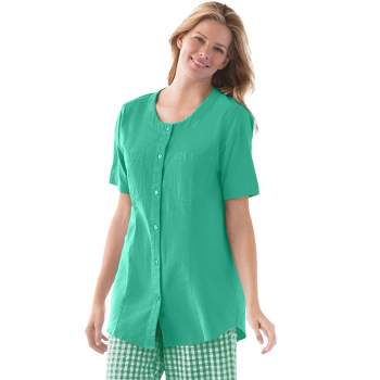 Woman Within Women's Plus Size Short-Sleeve Crinkle Shirt