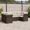 vidaXL Patio Sofa Set with Cushions Outdoor Furniture 6 Piece Poly Rattan - Brown and Cream - 2 of 4