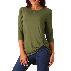 Seta T Women's Casual High Low Tops 3/4 Sleeve Waist Knot Asymmetrical Crewneck Flowy Blouse - 1 of 4