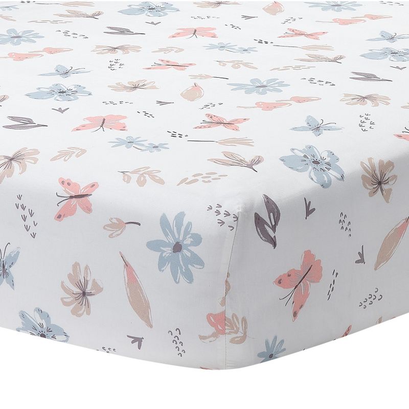 Lambs & Ivy Baby Blooms Watercolor Floral/Butterfly Cotton Fitted Crib Sheet, 1 of 6