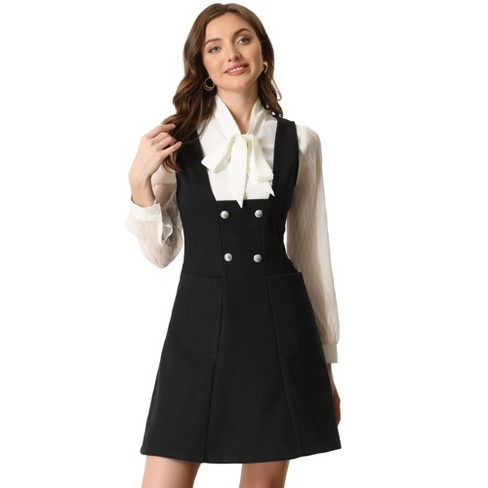 Allegra K Women's Double Breasted Decor A-line Pinafore Suspender Dress  Black Small : Target