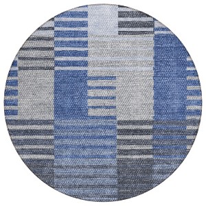 Denim Blue And Navy Blue Striped Washable Indoor Outdoor Area Rug - 1 of 4