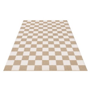 Itopfox Super Soft Fluffy Checkered Shaggy Area Rug, Beige and White Fuzzy Carpet for Living Room Bedroom Kids Room Nursery Dorm Home Decor - 1 of 4