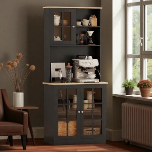 Mshliw Tall Kitchen Pantry Cabinet with Glass Doors, Adjustable Shelves, Open Countertop, Anti-Tip Strap, Storage Cabinet, 72" Storage Hutch - 1 of 4