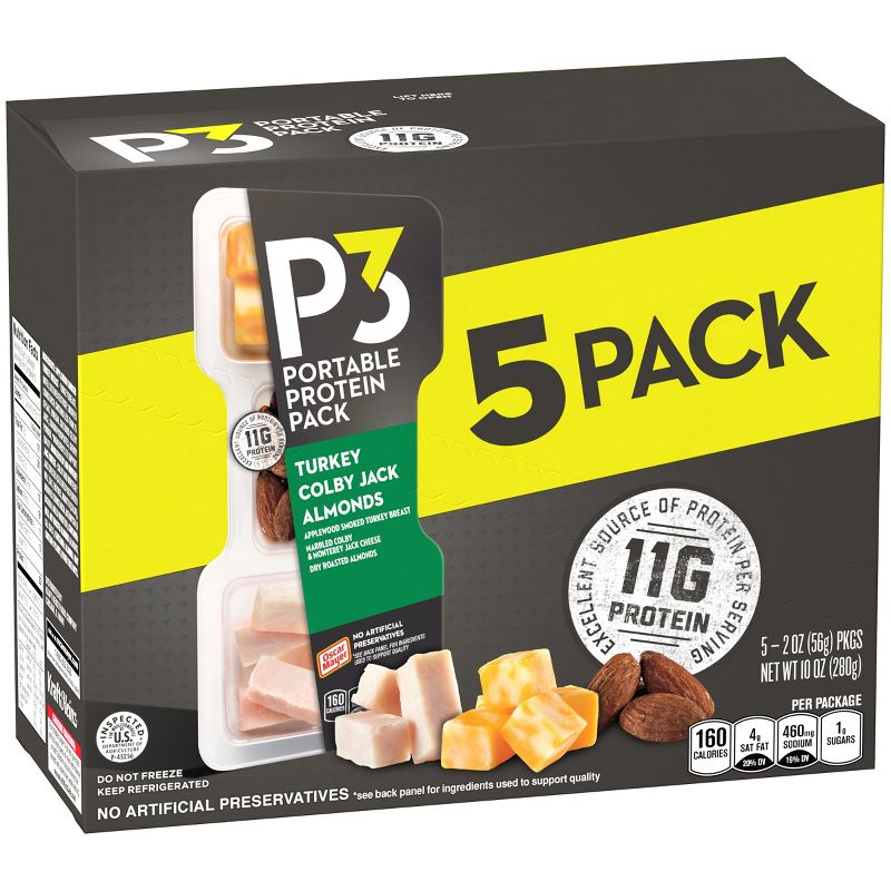 P3 Portable Protein Snack Pack with Turkey, Almonds &#38; Colby Jack Cheese - 10oz/5 Pack, 3 of 13