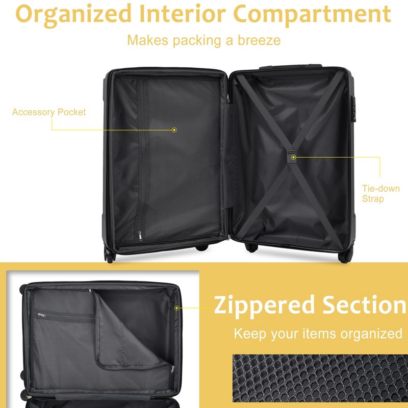 3/2/1pc Luggage Sets, Expandable Hardside Spinner Lightweight Suitcase with TSA Lock 20''/24''/28'' 4M -ModernLuxe, 3 of 9