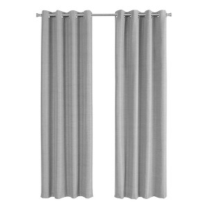 Monarch Specialties Curtain Panel 2Pcs Set 100 Blackout Grommet Living Room Bedroom Kitchen Thermal Insulation Polyester Grey Contemporary Modern - 1 of 4