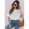 Amaryllis Women's Eyelet Short Sleeve Top with Relaxed Fit Boat Neckline Chic Breathable Blouse - 4 of 4
