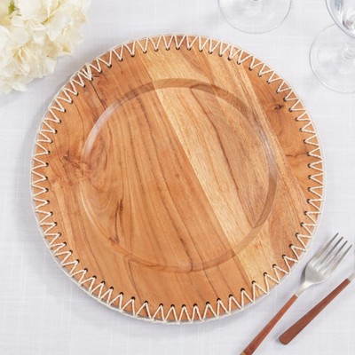 Natural Acacia Wood Rustic Stitched Edge Charger Set