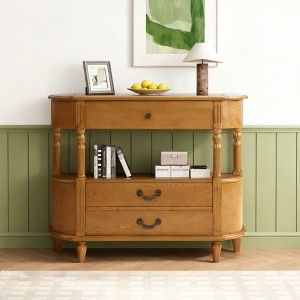 Luxystar 43'' Retro Curved Console Table with 3 Drawers and Storage Shelf for Living Room and Hallway, Brown - 1 of 4