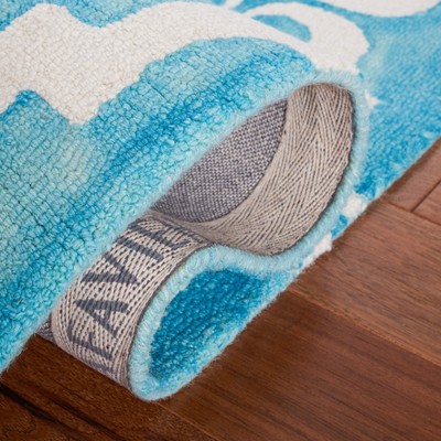 Ivory and Turquoise Hand-Tufted Wool Area Rug 8' x 10'