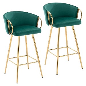 QingMoon Bar Stools Set of 2, 26" Velvet Upholstered Counter Height Chairs with Gold Legs and Chrome Footrest for Kitchen Island, Dining Room - 1 of 4