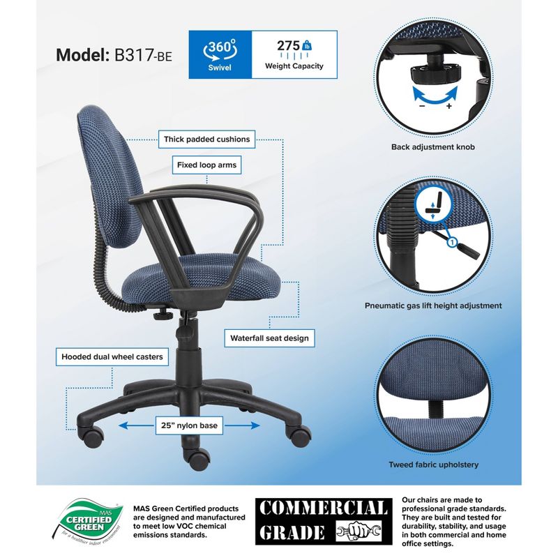 Deluxe Posture Chair with Loop Arms - Boss Office Products, 6 of 10