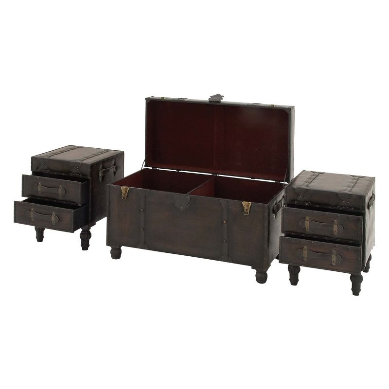 Wood and Vinyl (Set of 3) Storage Trunks Brown - Olivia & May, 5 of 10
