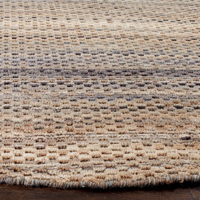 Gray Hand-Knotted Wool Round Striped Area Rug