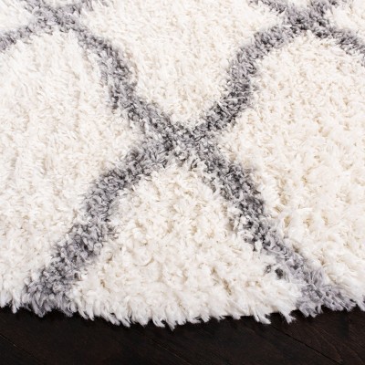 Ivory and Gray Round Shag Area Rug with Braided Tassels