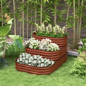 Okak Galvanized Steel Raised Garden Bed Kit, Open Bottom, 3-in-1 Modular Planter Boxes with Rubber Strip Edging for Backyard, Garden, Patio - 1 of 4