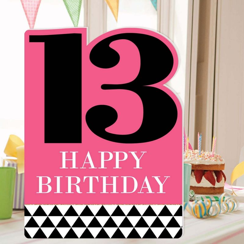 Big Dot of Happiness Chic 13th Birthday - Pink, Black and Gold - Happy Birthday Giant Greeting Card - Big Shaped Jumborific Card, 2 of 7