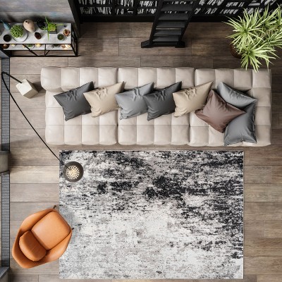 Storm Gray and Cream Abstract 3x5 Area Rug