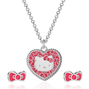 Sanrio Hello Kitty Fashion Jewelry Set Heart Necklace with Bow Studs, Officially Licensed - 1 of 4