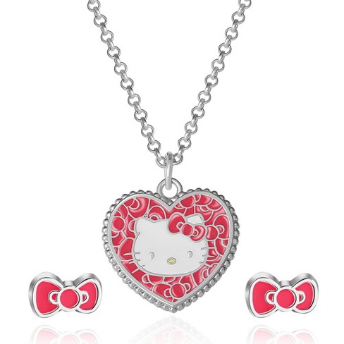 Sanrio Hello Kitty Fashion Jewelry Set Heart Necklace With Bow Studs,  Officially Licensed : Target