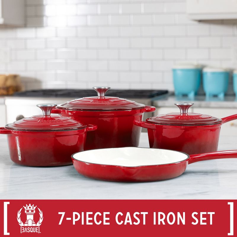 Basque Enameled Cast Iron Cookware Set, 7-Piece Set, Nonstick, Oven Safe, 2 of 7