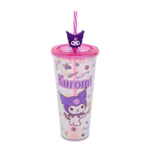 Silver Buffalo Sanrio Kuromi Iridescent 24-Ounce Carnival Cup With Lid and Straw Topper Charm - 1 of 4