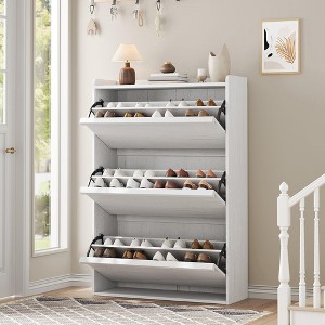 Shoe Cabinet with 3 Flip Drawers, Wooden Shoe Organizer Cabinet with Adjustable Shelf, Shoe Storage for Entryway - 1 of 4