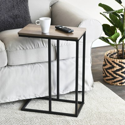Ashwood and Black Metal C-Shaped Side Table