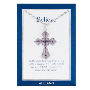Anna-Kaci Purple Lavender Rhinestone Celtic Cross Necklace with Religious Message Card & Envelope Jewelry Gift - 1 of 4