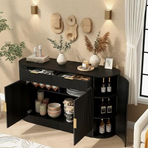 Merax Stripe Curve Sideboard Cabinet with Magic Tape Doors, Dual Drawers, and 3-Tier Shelves - 1 of 4