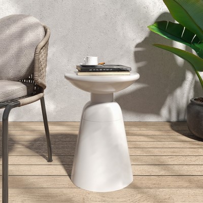 GlasFlength Patio End Tables, Outdoor Metal Side Table, Round Accent Table with Weather Resistant, Garden Patio Furniture, White 15"*15"*20.75"