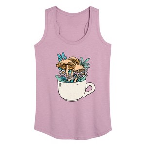 Women's - Instant Message - Coffee Cup Flowers Graphic Racerback Tank - 1 of 4