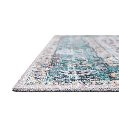 Aqua Green Square Easy-Care Chenille Area Rug 5'1" x 5'1"