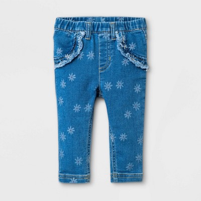 Image of Baby Girls' Daisy Denim Pants - Cat & Jack™ Medium Wash 0-3M
