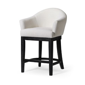HomeRoots 36" White and Black Fabric and Solid Wood Counter Height Swivel Bar Chair - 1 of 4