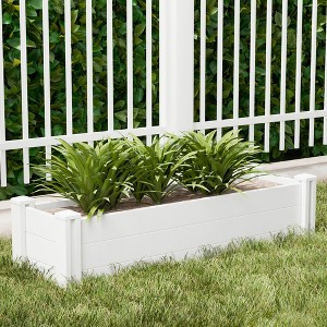 Wooakway 51" W × 13" H White PVC Outdoor Garden Fence Railing Planter Box for Flowers Vegetables - 1 of 4
