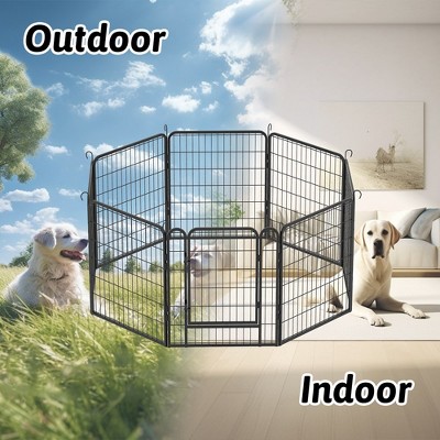 8-Panel Black Metal Pet Playpen with Door, 31.7"H