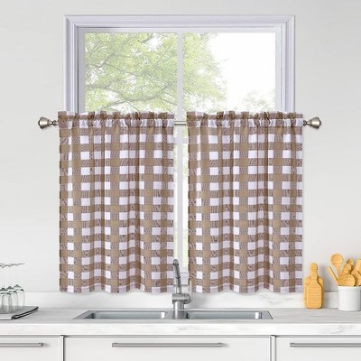 Trinity Buffalo Plaid Linen Blend Tab Top Kitchen Curtains