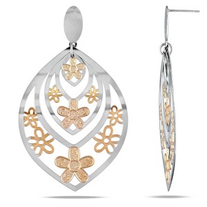 EVERLY JEWELRY | Two-Tone Stainless Steel Flower Drop Earrings - 1 of 1