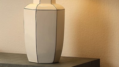Alta White Ceramic Table Lamp with Linen Shade and 3-Way Switch