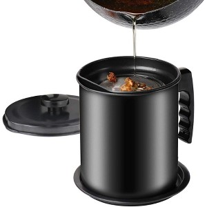 Bacon Grease Container with Fine Mesh Strainer, 1.3L Iron Cooking Oil Can with Removable Tray - 1 of 4